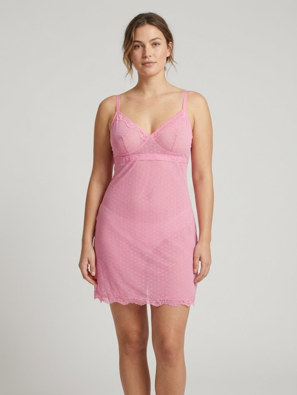 Etam Pink Sheer Lace Slip Nightdress